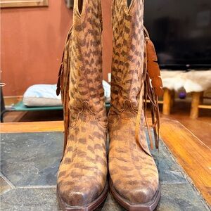 Lucchese Brown Animal Print Heeled Boots